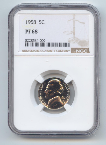 1958 Proof Jefferson Nickel, NGC PF-68