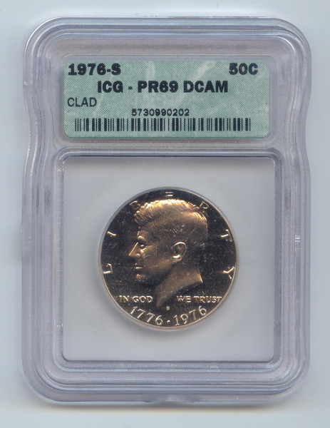1976-S Clad Proof Bicentennial JFK Half Dollar, ICG PR-69 DCAM, John F. Kennedy