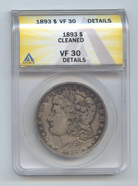 1893 Morgan Silver Dollar, ANACS VF-30 Details, Scarce P Mint