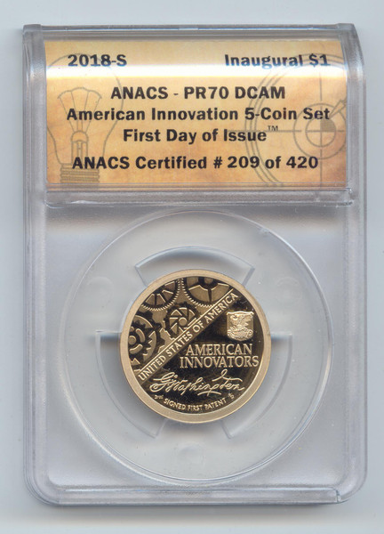 2008-S Proof Innovation Dollar, First Day of Issue, ANACS PR-70 DCAM, FDOI