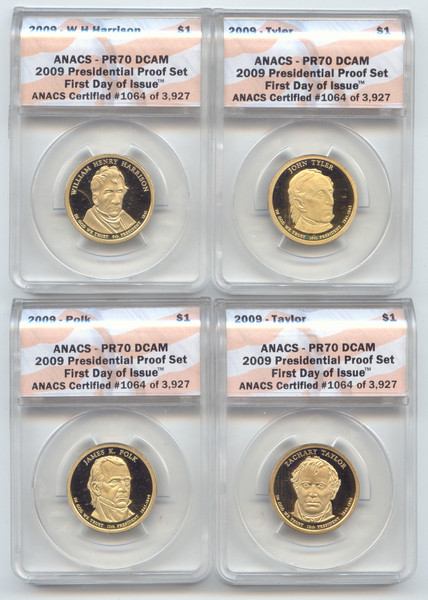 2009-S Proof Presidential Dollar Set, All ANACS PR-70 DCAM, First Day of Issue