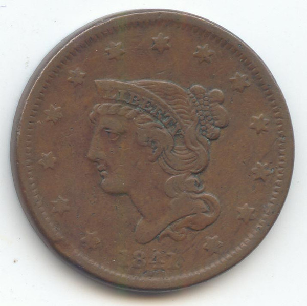 1841 Braided Hair Large Cent, N-5, VF