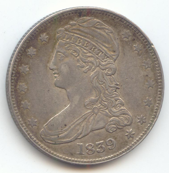 1839 Reeded Edge Capped Bust Half Dollar, XF