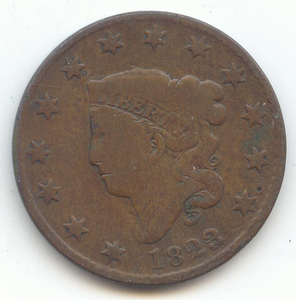 1823 Coronet Head Large Cent, Smooth Brown VG
