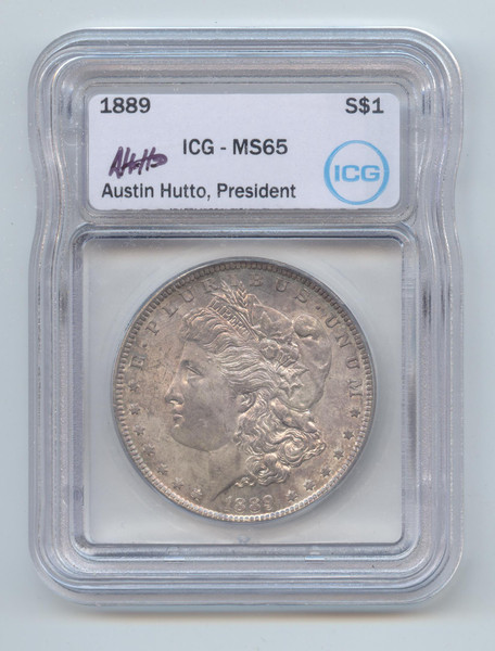 1889 Morgan Silver Dollar, ICG MS-65, Signed by Austin Hutto