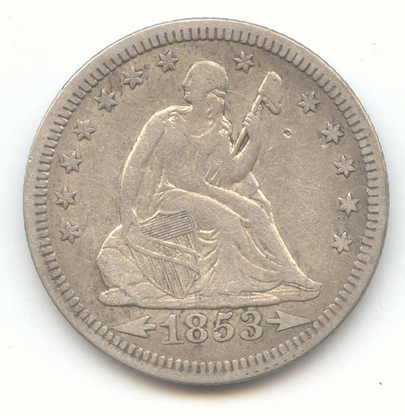 1853 Arrows and Rays Seated Liberty Quarter, Original VF-XF