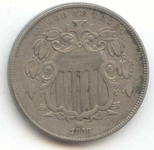 1868 Shield Nickel, Original XF or Better