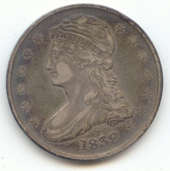 1838 Reeded Edge Capped Bust Half Dollar, Pleasing VF-XF, Reverse Die Crack