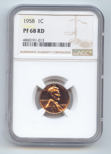 1958 Proof Lincoln Wheat Cent, NGC PF-68 RD, Full Original Red