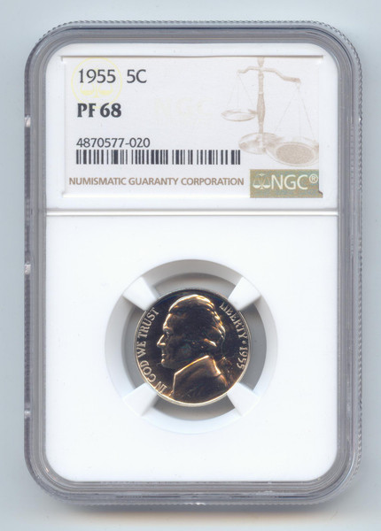 1955 Proof Jefferson Nickel, NGC PF-68