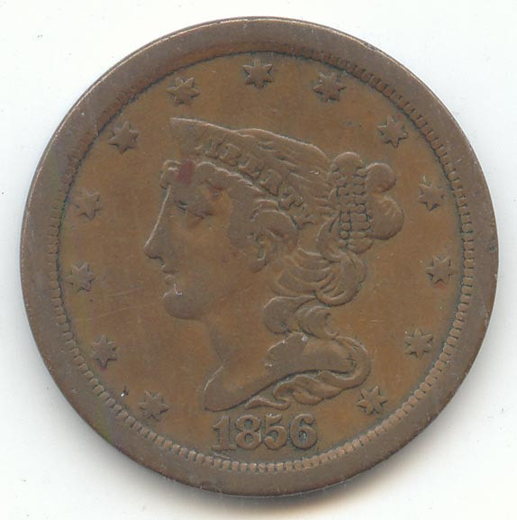 1856 Braided Hair Half Cent, Fine