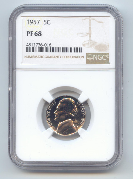 1957 Proof Jefferson Nickel, NGC PF-68