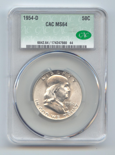 1954-D Franklin Half Dollar, CAC MS-64