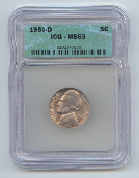 1950-D Jefferson Nickel, Key Date, ICG MS-63