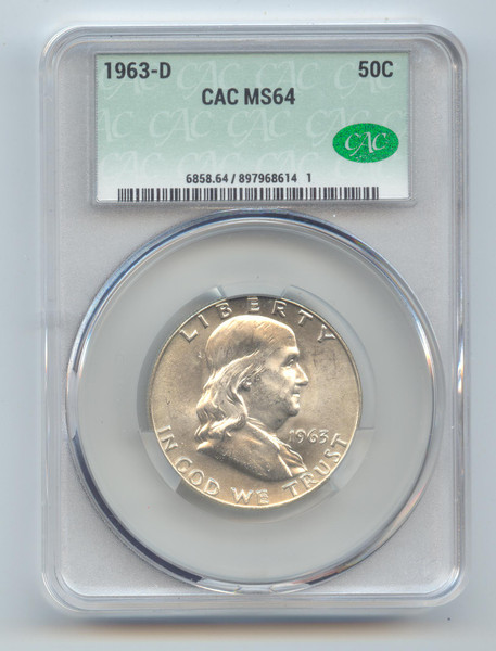 1963-D Franklin Half Dollar, CAC MS-64