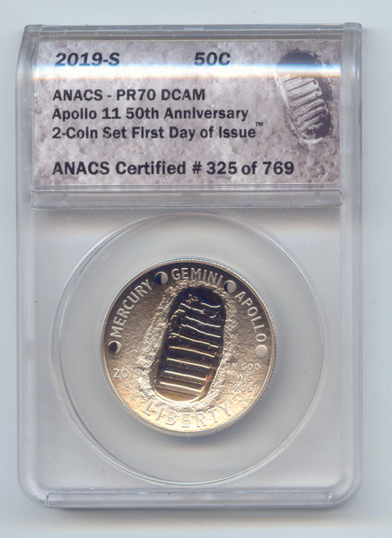 2019-S Apollo 11 50th Anniversary Commemorative Half Dollar, ANACS PR-70 DCAM