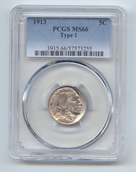 1913 Type 1 Buffalo Nickel, PCGS MS-66