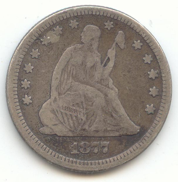 1877 Seated Liberty Quarter, Problem Free VG-Fine