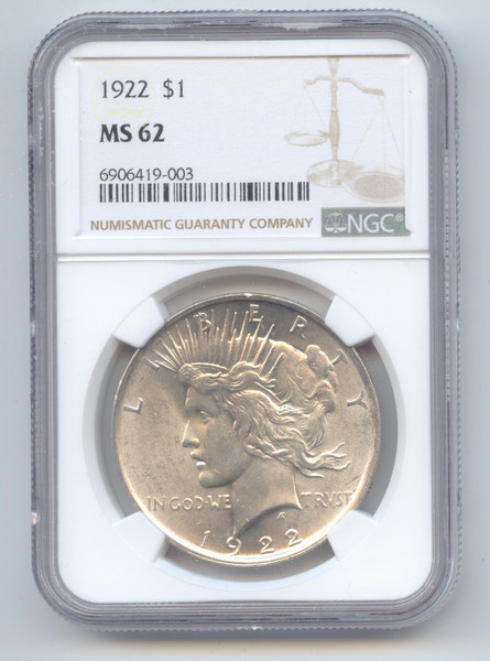 1922 Peace Dollar, NGC MS-62