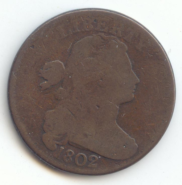 1802 Draped Bust Large Cent, Smooth Brown Good or Better