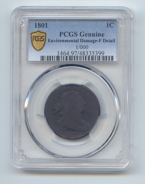 1801 1/000 Draped Bust Large Cent, PCGS TrueView Fine Details