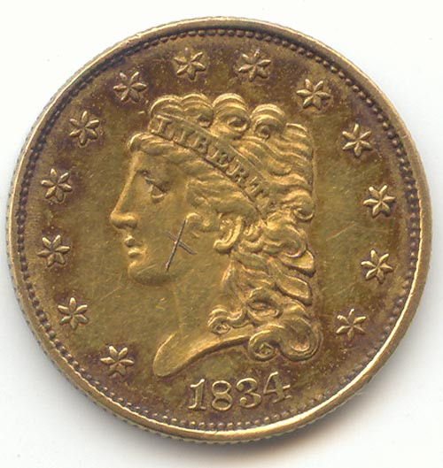 1834 Classic Head $2.50 Gold, Quarter Eagle, XF Details