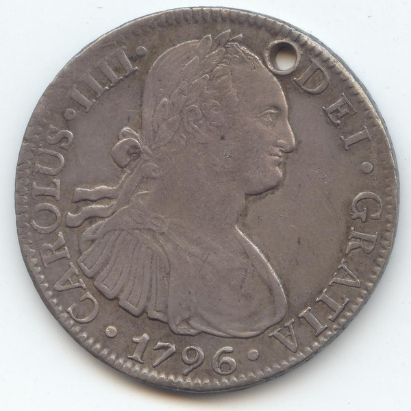 Mexico 1796 Mo FM Portrait 8 Reales, Charles IIII, Lustrous AU, Hole