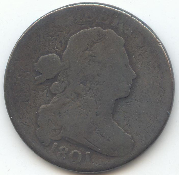 1801 Draped Bust Large Cent, Overall Good Details