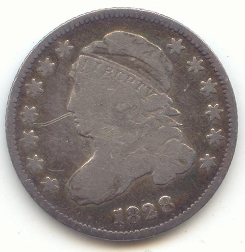 1828 Capped Bust Dime, Small Planchet, VG