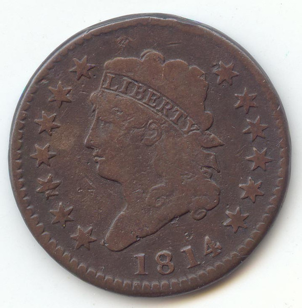 1814 Crosslet 4 Classic Head Large Cent, VG Details, Altered Reverse