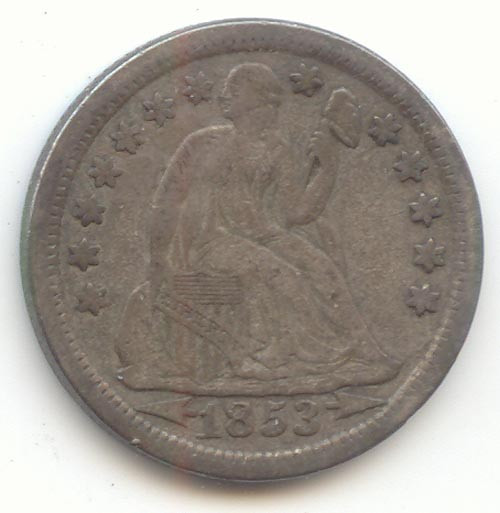 1853 Arrows Seated Liberty Dime, Original VF-XF