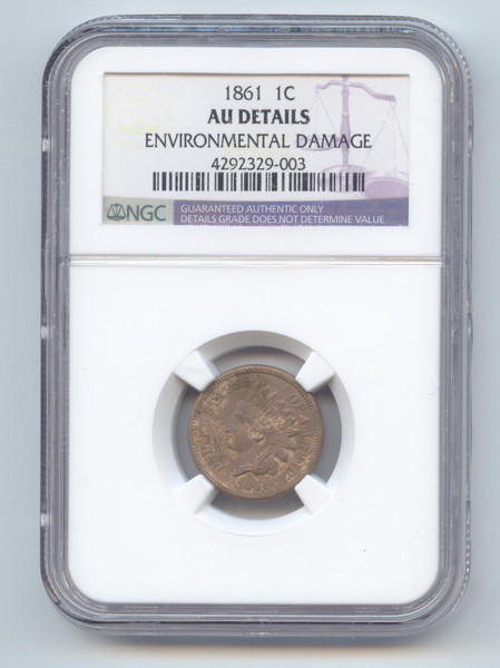 1861 Copper Nickel Indian Head Cent, NGC AU Details