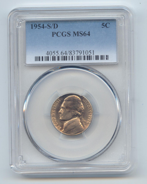 1954-S/D RPM, Jefferson Nickel, PCGS MS-64
