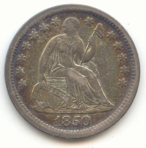 1850 Seated Liberty Half Dime, Album Toned XF