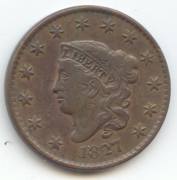 1827 Coronet Head Large Cent, XF