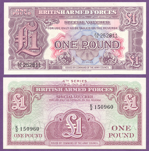 British Armed Forces Special Voucher, 1 Pound, 5, 10, 50 P, 1 Pound Notes,All CU