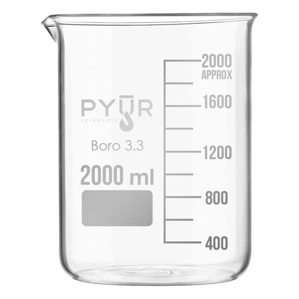 Glass Beaker Low Form with Spout and Graduations  2000ml