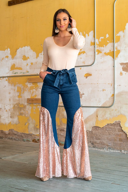 Gold Sequin Bell Bottoms 