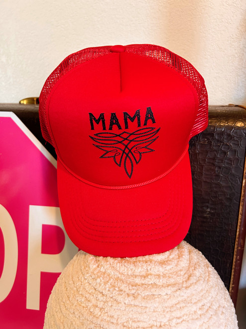 Red MAMA Boot Stitch Trucker Hat
