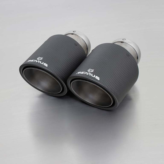 Remus Exhaust Resonated Cat back System Left with 2 Carbon tail pipes 84 mm angled, Titanium internals - Fiesta Mk7 1.6 ST 134 kW 2013- Remus Exhaust Resonated Cat back System Left with 2 Carbon tail pipes 84 mm angled, Titanium internals - Fiesta Mk7 1.6 ST 134 kW 2013-