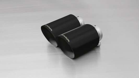 Remus Exhaust Non-Resonated Cat back System Left/Right with Integrated valves using the OE valve control system with 2 tail pipes 115 mm angled, engraved, Black Chrome - i30 PDE 2.0 N 184 kW G4KH 2018-