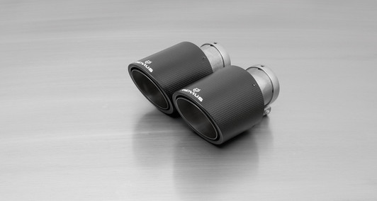 Remus Exhaust Rear Silencer Left/Right with 2 Carbon tail pipes 102 mm angled, Titanium internals - Golf Mk6 2.0 GTD 125 kW 2009-2012 Remus Exhaust Rear Silencer Left/Right with 2 Carbon tail pipes 102 mm angled, Titanium internals - Golf Mk6 2.0 GTD 125 kW 2009-2012