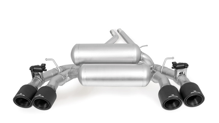 Remus Exhaust Racing Rear Silencer Left/Right with Integrated valves using the OE valve control system with 4 tail pipes 102 mm angled, straight cut, chromed - 2 Series F87 M2 Competition 302 kW S55B30 2018-