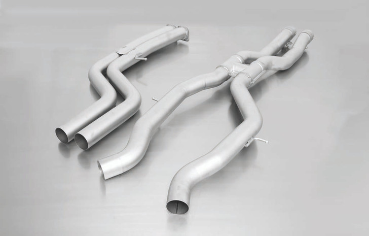 Remus Exhaust Non-Resonated Cat back System Left/Right with Integrated valves using the OE valve control system with 4 tail pipes 102 mm angled, straight cut, chromed - 3 Series F80 M3 317 kW S55B30 2014-