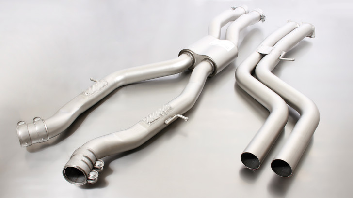 Remus Exhaust Resonated Cat back System Left/Right with Integrated valves using the OE valve control system with 4 tail pipes 98 mm Black Chrome, straight, carbon insert - 3 Series F80 M3 317 kW S55B30 2014-