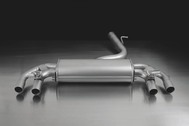 Remus Exhaust Rear Silencer Left/Right with Integrated valves using the OE valve control system with 4 tail pipes 98 mm straight, carbon insert - Golf Mk7 Hatchback 2.0 R 221 kW CJX 2014-2016