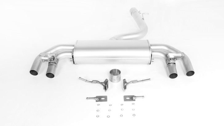 Remus Exhaust Rear Silencer Left/Right with Integrated valves using the OE valve control system with 4 tail pipes 102 mm angled, rolled edge, chromed - Golf Mk7 Hatchback 2.0 R 228 kW CJXG 2017-