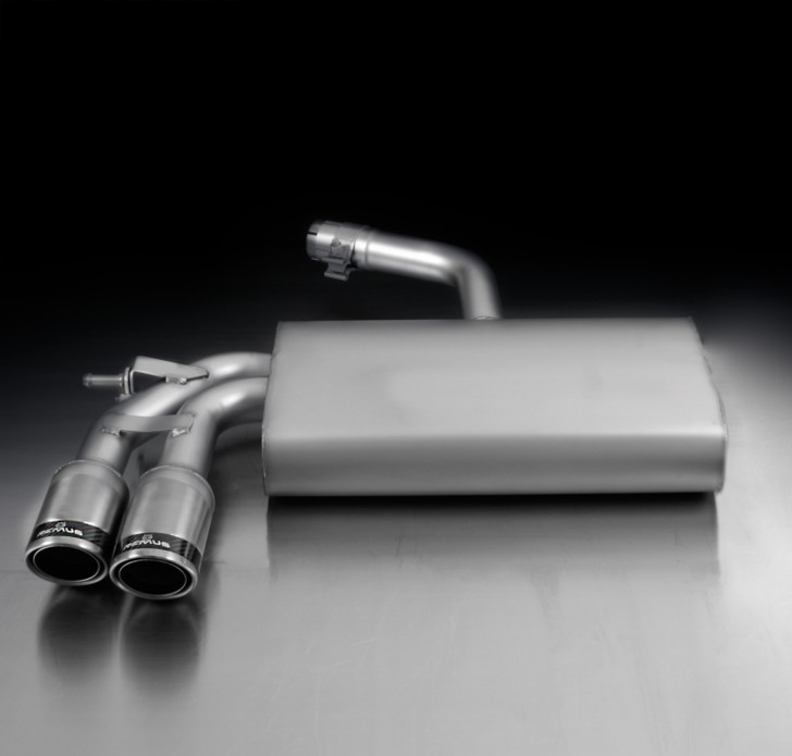 Remus Exhaust Rear Silencer Left with 2 tail pipes 84 mm Carbon Race, angled, carbon ring - Scirocco Mk3 1.4 TSI 118 kW CAVD 2008-2012