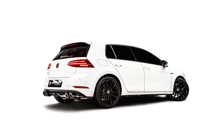 Remus Exhaust GPF back System Left/Right with Integrated valves using the OE valve control system with 4 tail pipes 102 mm angled, rolled edge, chromed - Golf Mk7 Hatchback 2.0 R 221 kW DNUE 2019-