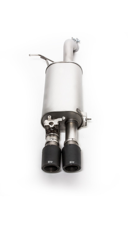 Remus Rear Silencer Right with integrated valve operated by the OE electronics with 2 tail pipes Ã˜ 84 mm Black Chrome, straight, carbon insert - Fiesta Mk8 1.5 ST 146 kW  2019-2020